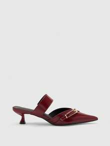 CUCCOO BIZCHIC Ladies Burgundy Pointed Kitten Heel Mule Shoes Metal Square Buckle Commuter Fashion Exterior High Heel Shoes - Burgundy - View 2