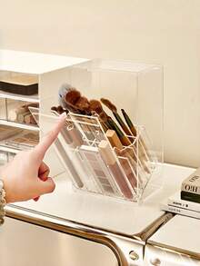 Clear Acrylic Makeup Brush Holder – Adjustable Makeup Organizer For Vanities – Desktop Storage Box With Compartments – Perfect Birthday Or Valentine's Day Gift - View 7