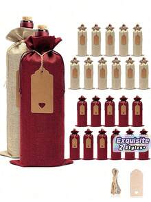 6/12Pcs Drawstring Wine Bottle Bags., Reusable Wine Gift Bags With Tags, Decor Party Supplies For Birthday. Wedding. Christmas, NewYear, Home And Holiday Party Decoration - Multicolor - View 1