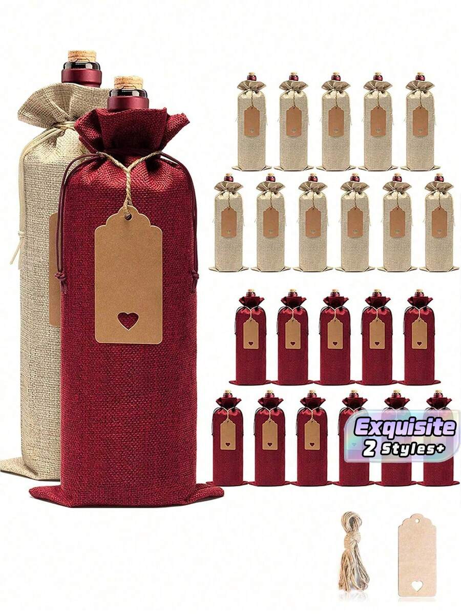 6/12Pcs Drawstring Wine Bottle Bags., Reusable Wine Gift Bags With Tags, Decor Party Supplies For Birthday. Wedding. Christmas, NewYear, Home And Holiday Party Decoration - Multicolor - View 1