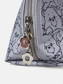 SHEIN X Care Bears 1個卡通圖案化妝包，便攜式拉鍊化妝收納包，多功能收納包，輕便旅行包 - 多色-灰色 - 查看 4