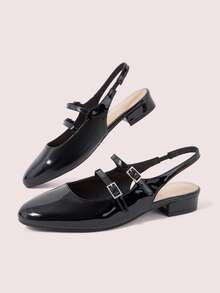 CUCCOO DOLLMOD Women's Shoes, Black, Glossy Texture, Round Toe, Double Straps, Flats, Slingbacks, Classic Mary Jane - Black - View 3