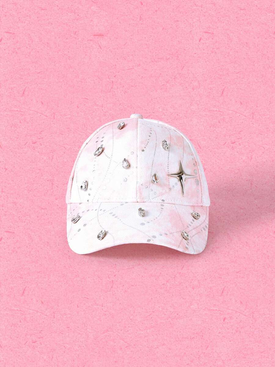 Popjeli Women Y2K Tie Dye Baseball Cap, Rhinestone & Metal Four Point Star Decor Trucker Hat, Grunge Streetwear Adjustable Sun Hat For Daily Party Concert - Multicolor - View 1