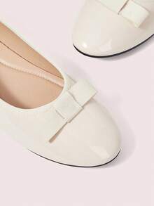 CUCCOO DOLLMOD Ladies Satin Round Toe Ballet Flats, Bow Soft Sole Casual Dress Shoes - Apricot - View 4