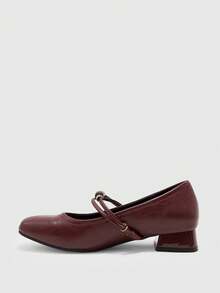 CUCCOO BIZCHIC Women's Beaded Buckle Block Heel Brown Low Heel Flats With Square Toe, Retro Style For Commuting, Daily Wear, Dating, And Vacation, Versatile Flats - Burgundy - View 4