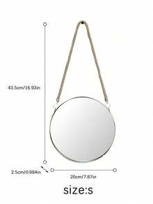 Cirelle 1pc Easy-To-Install Round Wall Mirror, Polished Glass, Makeup Mirror, Wall-Mounted Dressing Mirror, Shower Mirror, 1 Rope Hanging Mirror, Country-Style Round Mirror, Metal Frame, Suitable For Bathrooms And Bedrooms - Multicolor - View 6