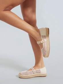 VACAZURE Women's Elegant Mesh Round Toe Mary Jane Espadrilles - Apricot - View 2