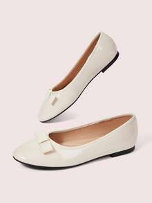CUCCOO DOLLMOD Ladies Satin Round Toe Ballet Flats, Bow Soft Sole Casual Dress Shoes - Apricot - View 3