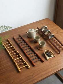 Cirelle 1pc Bamboo Tea Cup Stand, Rack, Drainage Rack Organizer, Bamboo Ladder Cup Stand, Draining Rack, Creative Cup Stand, Bamboo Whip Cup Holder, Step-By-Step Ascending Tea Set Accessories, Bamboo Tea Cup Stand, For Tea Ceremony Accessories - Multicolor - View 8