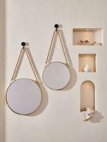 Cirelle 1pc Easy-To-Install Round Wall Mirror, Polished Glass, Makeup Mirror, Wall-Mounted Dressing Mirror, Shower Mirror, 1 Rope Hanging Mirror, Country-Style Round Mirror, Metal Frame, Suitable For Bathrooms And Bedrooms - Multicolor - View 4