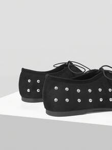 Mnmlis Women's Front Lace-Up Fashion Flat Shoes Fall Shoes - Black 1 - View 4