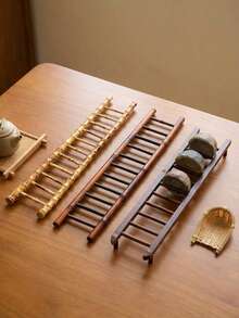 Cirelle 1pc Bamboo Tea Cup Stand, Rack, Drainage Rack Organizer, Bamboo Ladder Cup Stand, Draining Rack, Creative Cup Stand, Bamboo Whip Cup Holder, Step-By-Step Ascending Tea Set Accessories, Bamboo Tea Cup Stand, For Tea Ceremony Accessories - Multicolor - View 1