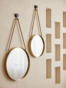 Cirelle 1pc Easy-To-Install Round Wall Mirror, Polished Glass, Makeup Mirror, Wall-Mounted Dressing Mirror, Shower Mirror, 1 Rope Hanging Mirror, Country-Style Round Mirror, Metal Frame, Suitable For Bathrooms And Bedrooms - Multicolor - View 3