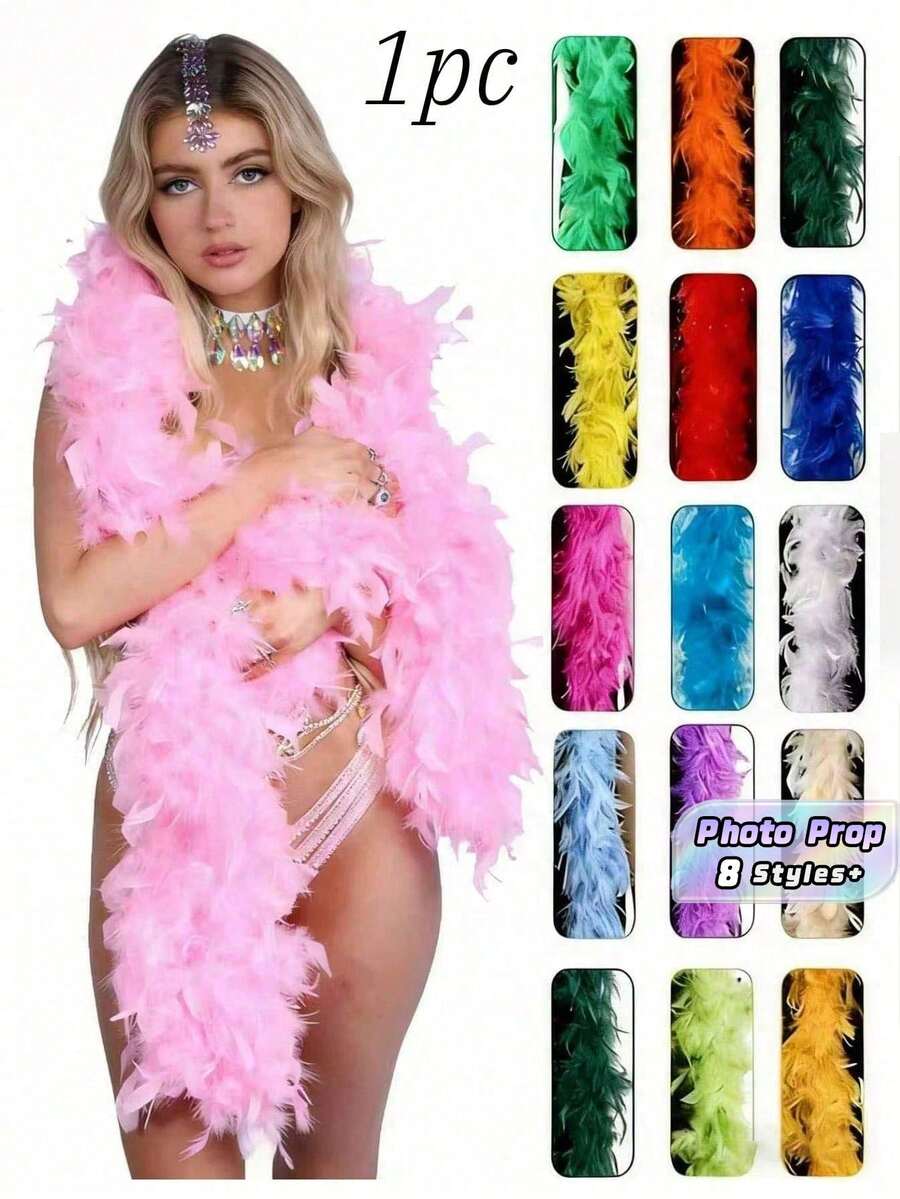 1/2pcs Feather Shawl, DIY Party Costume Accessory, Colorful Feather Shawl Scarf Decoration, Suitable For Birthday Party, Various Holidays And Celebrations, Halloween, Christmas, Racing, Tea Party, New Year's Eve, Concert - multicolor - View 1