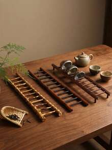 Cirelle 1pc Bamboo Tea Cup Stand, Rack, Drainage Rack Organizer, Bamboo Ladder Cup Stand, Draining Rack, Creative Cup Stand, Bamboo Whip Cup Holder, Step-By-Step Ascending Tea Set Accessories, Bamboo Tea Cup Stand, For Tea Ceremony Accessories - Multicolor - View 6