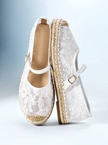 VACAZURE Women's Elegant Round Toe Floral Embroidery Espadrilles - White - View 3