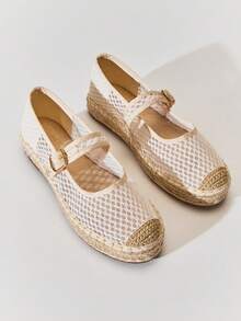 VACAZURE Women's Elegant Mesh Round Toe Mary Jane Espadrilles - Apricot - View 5