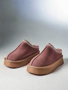 SHEIN Solezae 女款休閒舒適經典厚底超短踝靴，保暖款，適合聖誕節與情人節 - 梅紫 - 查看 4