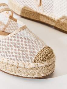 VACAZURE Women's Elegant Mesh Round Toe Mary Jane Espadrilles - Apricot - View 4