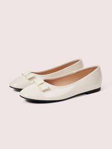 CUCCOO DOLLMOD Ladies Satin Round Toe Ballet Flats, Bow Soft Sole Casual Dress Shoes - Apricot - View 2
