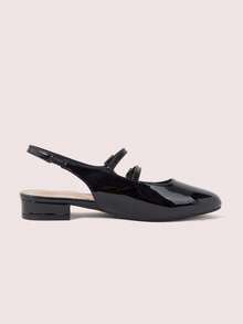 CUCCOO DOLLMOD Women's Shoes, Black, Glossy Texture, Round Toe, Double Straps, Flats, Slingbacks, Classic Mary Jane - Black - View 5