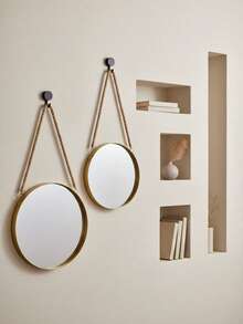 Cirelle 1pc Easy-To-Install Round Wall Mirror, Polished Glass, Makeup Mirror, Wall-Mounted Dressing Mirror, Shower Mirror, 1 Rope Hanging Mirror, Country-Style Round Mirror, Metal Frame, Suitable For Bathrooms And Bedrooms - Multicolor - View 2