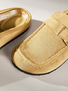Solecia Love Muller Half Slippers Moccasin Square Buckle Decorative Casual Shoes - Khaki - View 6