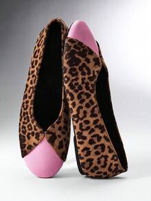 SHEIN Solezae Women's Leopard Print Ballet Flats, Colorblock Pink Round Toe Slip-On Flats, Casual Daily Comfort Shoes - Pink leopard print - View 2