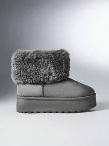 SHEIN Solezae Women's Mid Calf Furry Slouchy Fluffy Kamik Round Toe Boots Summer Shoes Spring Shoes Spring Break Easter For Christmas - Grey - View 6