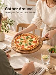 Haus Hana 1pc Acacia Wood Cutting Board With Handle, Round Serving Board For Steak, Cheese, Bread & Pizza, Multi-Use Food Platter - multicolor - View 2