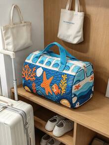 1PC Quilted Printed Tote Bag Flat Design Lightweight Travel Duffle Gym Yoga Carryall Storage Organizer For Women Outdoor Vacation Weekender Casual Daily Use - View 5