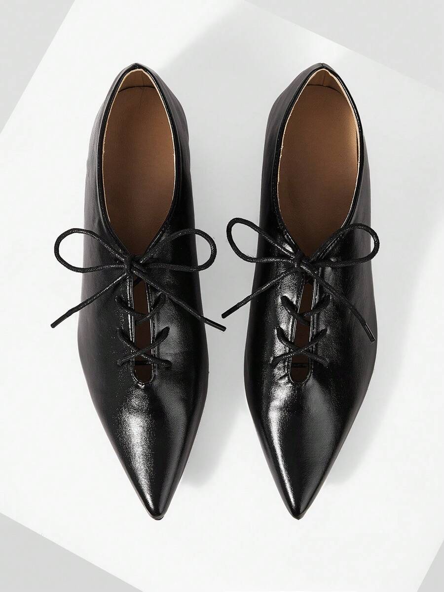 Mnmlis Women's Front Lace-Up Fashion Versatile Commuter Pointed High-Heeled Shoes - Black - View 1