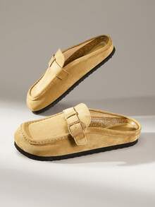 Solecia Love Muller Half Slippers Moccasin Square Buckle Decorative Casual Shoes - Khaki - View 8