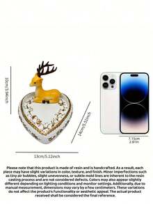1PC Resin Heart Shaped Yellow Reindeer Golden Embossed Jewelry Storage Tray Organizer Box For Earring Ring Necklace Bedroom Vanity Dresser Desktop Elegant Home Decor Gift Ornament - Multicolor - View 11
