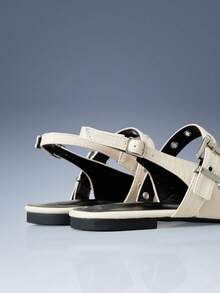 CUCCOO GRLICON Rivet Decorative Pointed Flat Sandals Apricot PU Leather Versatile Low-Heeled Shoes For Women, Suitable For Locomotive Style And Personalized - Apricot - View 4
