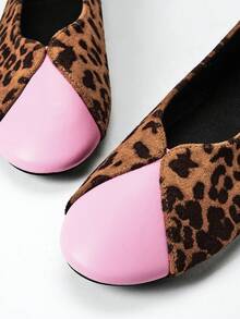 SHEIN Solezae Women's Leopard Print Ballet Flats, Colorblock Pink Round Toe Slip-On Flats, Casual Daily Comfort Shoes - Pink leopard print - View 11