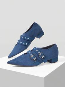 Mnmlis Women's Fashion Versatile Pointed Toe Buckle High Heel Pumps - Navy Blue - View 2