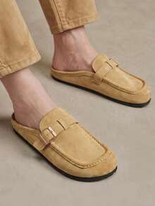 Solecia Love Muller Half Slippers Moccasin Square Buckle Decorative Casual Shoes - Khaki - View 2