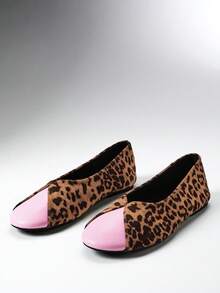 SHEIN Solezae Women's Leopard Print Ballet Flats, Colorblock Pink Round Toe Slip-On Flats, Casual Daily Comfort Shoes - Pink leopard print - View 10