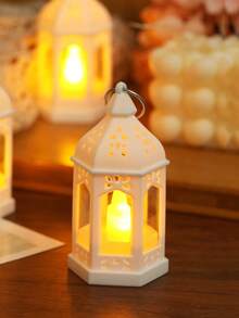Teckwe 1/3/4/8pcs Home Decor Mini Retro Lantern Night Light With Battery,Christmas Tree Hanging Ornament Lights,Holiday Table Decoration LED Flickering Candle Lantern,Mini White Hanging Lantern With Flickering Led Candle,Christmas Table Decor Small Lantern - White Lantern - View 9