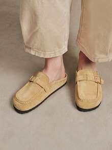Solecia Love Muller Half Slippers Moccasin Square Buckle Decorative Casual Shoes - Khaki - View 5