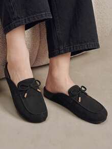 Solecia Bow Metal Decoration Simple Retro Shoes Shopping Daily Wear Fall Shoes - Black - View 2