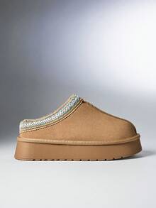 SHEIN Solezae 女款休閒舒適經典厚底超短踝靴，保暖款，適合聖誕節與情人節 - 淺駝色 - 查看 7