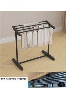 1Pc Foldable Movable Clothes Rack, Multi-Tier Floor Towel Holder, Indoor Floor Aerodynamic Garment Rack - Floor model - View 6