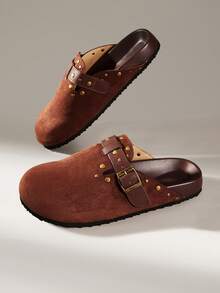 Solecia Retro Rivet Buckle Design Comfortable Half-Trailer Single Shoes Casual Vacation Wear - dark brown - View 5