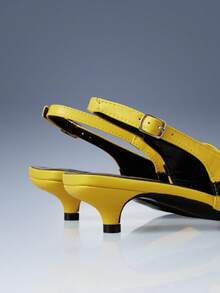 CUCCOO GRLICON Strap Design Color Matching Pointed Kitten And Locomotive Style Yellow PU Leather Women's High-Heeled Shoes Fashionable, Outdoor - Yellow - View 4