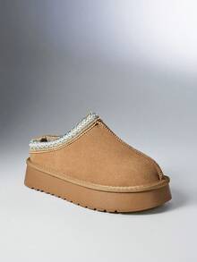 SHEIN Solezae 女款休閒舒適經典厚底超短踝靴，保暖款，適合聖誕節與情人節 - 淺駝色 - 查看 8