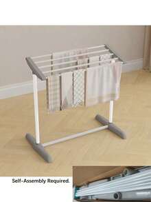 1Pc Foldable Movable Clothes Rack, Multi-Tier Floor Towel Holder, Indoor Floor Aerodynamic Garment Rack - Floor model - View 7