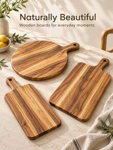 Haus Hana 1pc Acacia Wood Cutting Board With Handle, Round Serving Board For Steak, Cheese, Bread & Pizza, Multi-Use Food Platter - multicolor - View 4