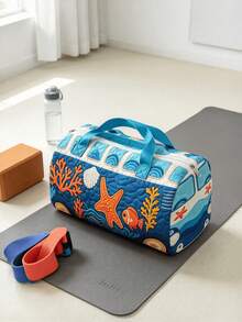 1PC Quilted Printed Tote Bag Flat Design Lightweight Travel Duffle Gym Yoga Carryall Storage Organizer For Women Outdoor Vacation Weekender Casual Daily Use - View 4